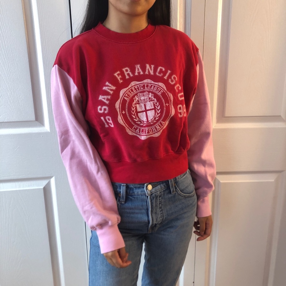 cropped color block crewneck
